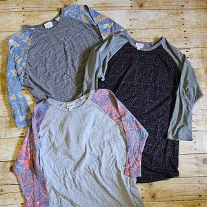 LulaRoe 3/4 Sleeve Baseball Style Raglan Size Large 3 Total